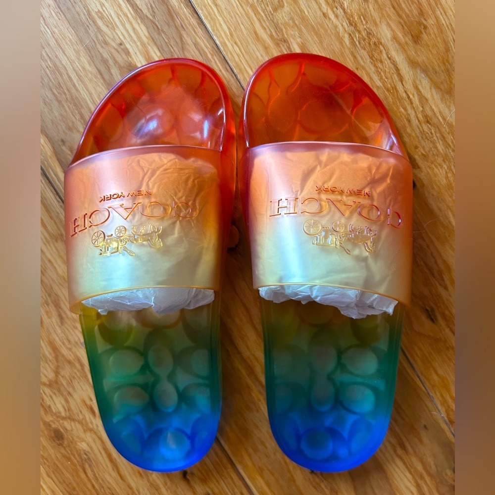 Coach rainbow jelly slides